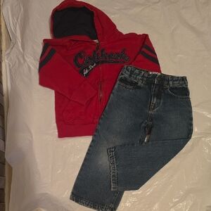 Red OshKosh Hoodie and Blue Jeans Children Place Set